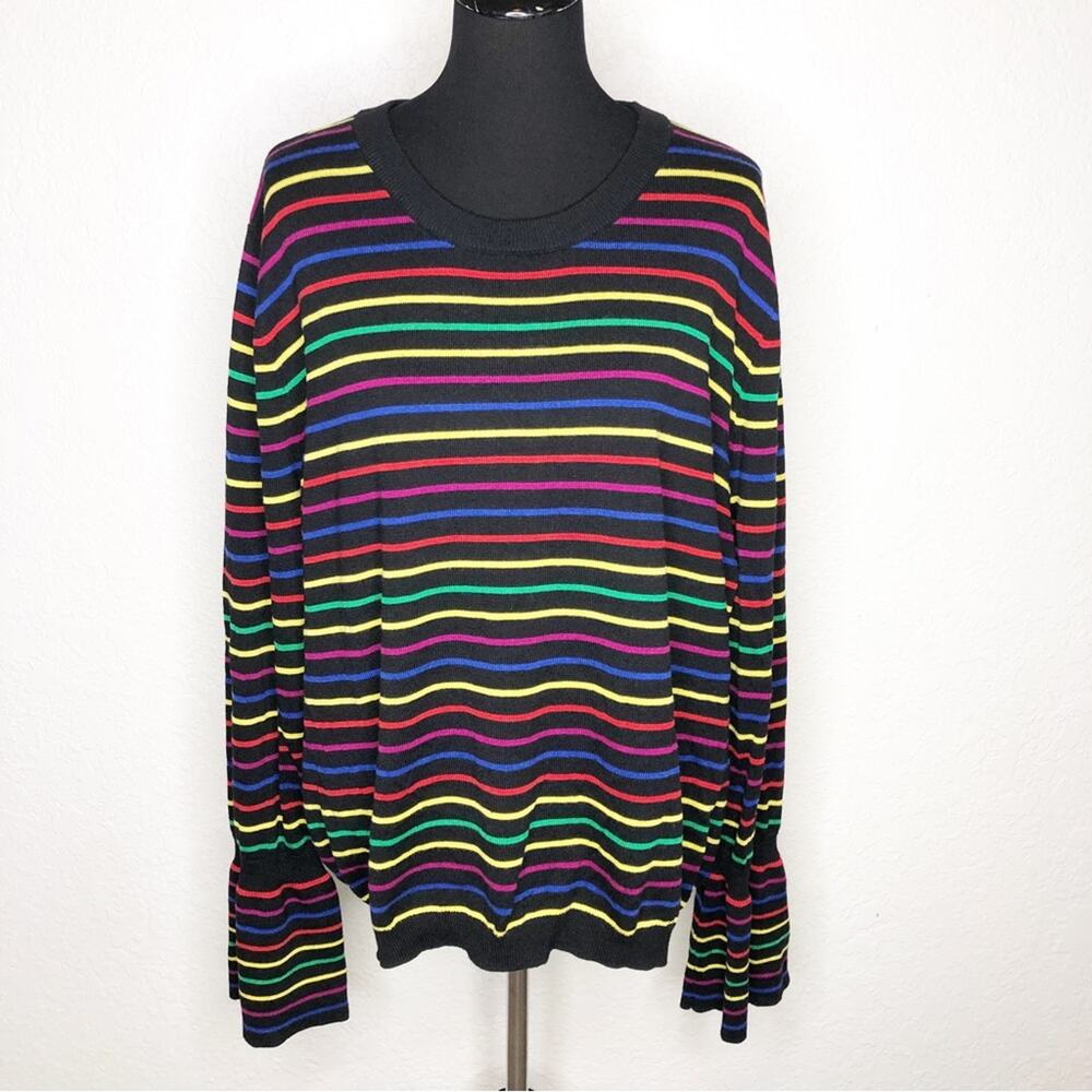 ASOS black multicolor striped flared sleeve sweater size 24